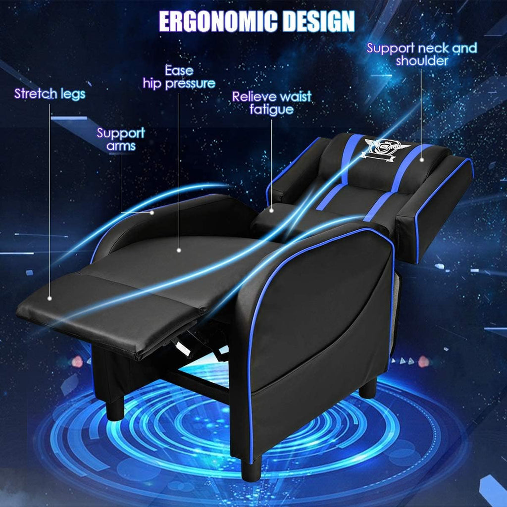 DORTALA Massage Gaming Chair for Adults, Adjustable Recliner Sofa w/Footrest and Massage Function, Adjustable Living Room Recliner, Home Theater Seating, PU Leather, 330LBS Weight Capacity, Blue