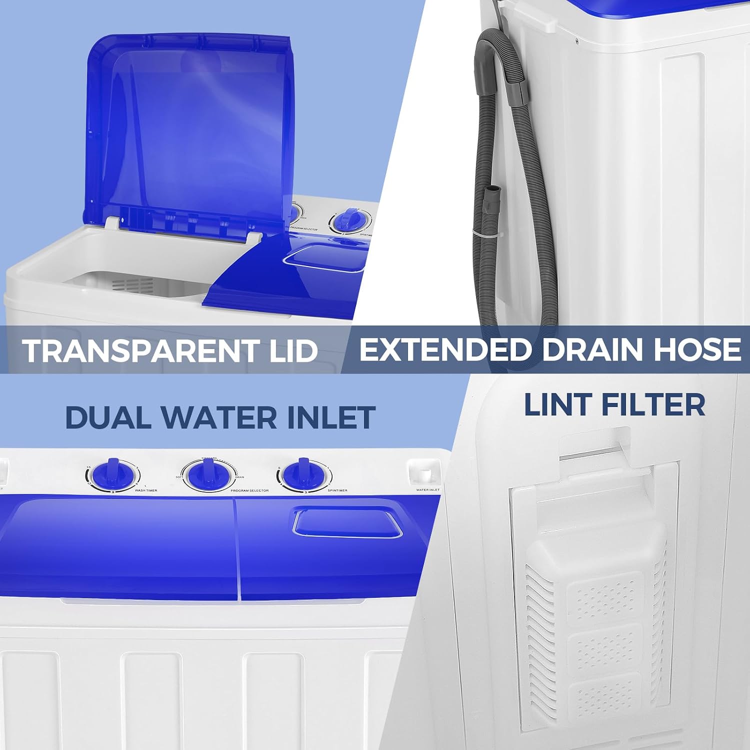 Nictemaw Portable Washing Machine, 30Lbs Portable Washer Machine, Twin Tub Compact Laundry Machine with Drain Pump, Semi-Automatic 19Lbs Washer and 11Lbs Spinner Combo for Apartments, Dorms, RVs