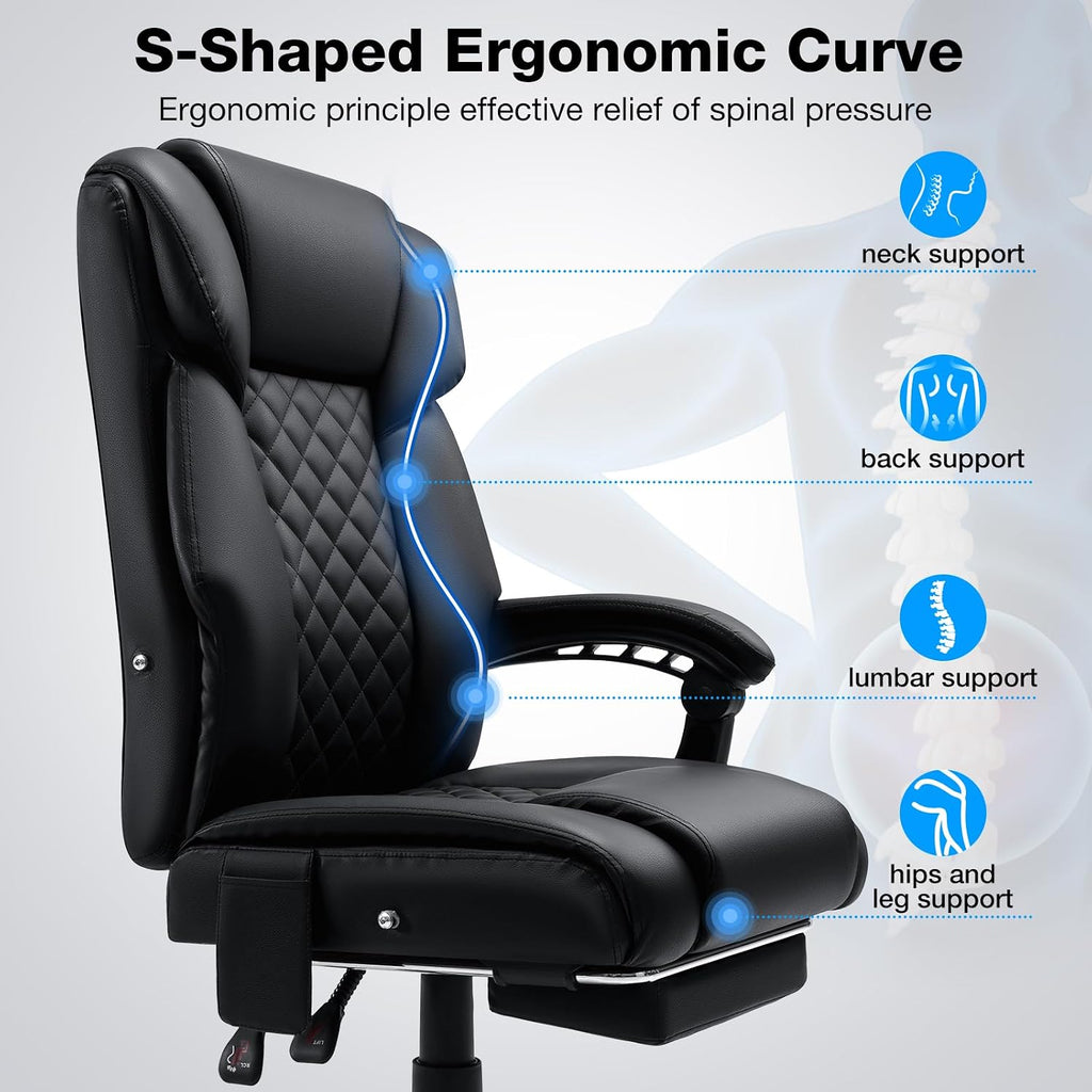 HOFFREE Heated Office Chair Massage Desk Chair with Heat 400lbs Executive Reclining Home Desk Chair with Footrest,Linkage Armrests for Heavy People(Black)