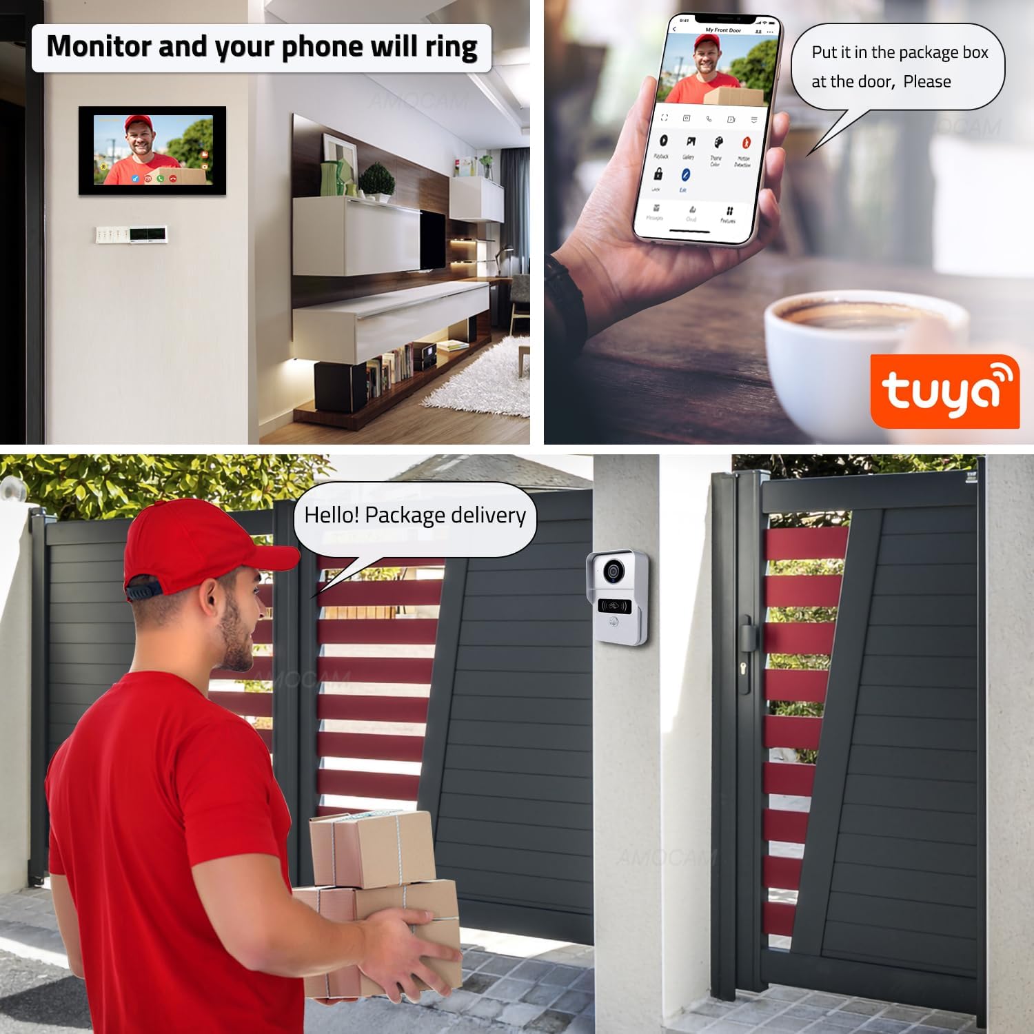 2 Wired Video Intercom System, 7 Inches Video Doorbell HD Camera with Monitor, WiFi Tuya App Remote Intercom Unlock, No Monthly Fees, Video Door Bell Call Phone, for Villa House Office Apartment