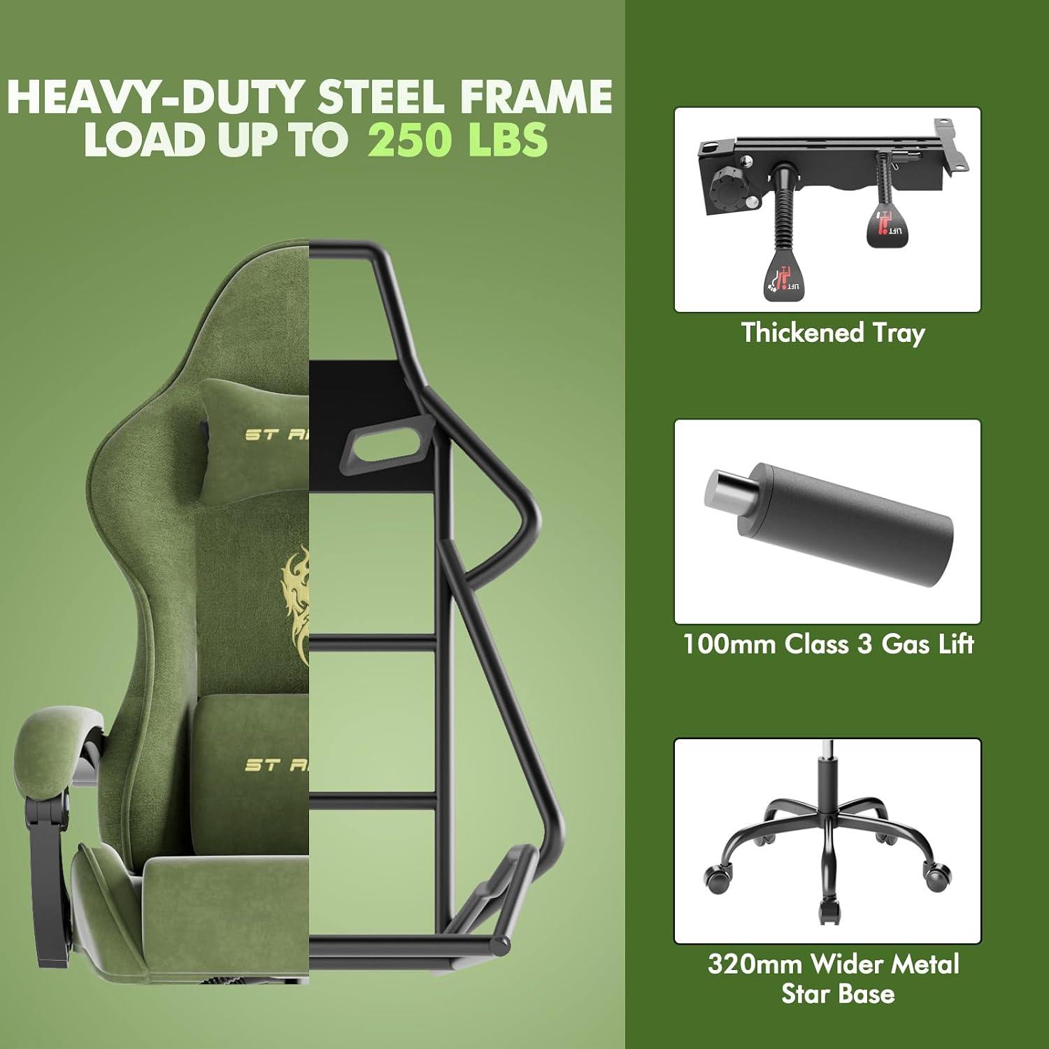 Soontrans Ergonomic Velvet Fabric Gaming Chair with Footrest, Comfortable Video Gamer Chair for Adult, Reclining Office Computer Desk Game Chairs with Massage Lumbar Cushion,Headrest