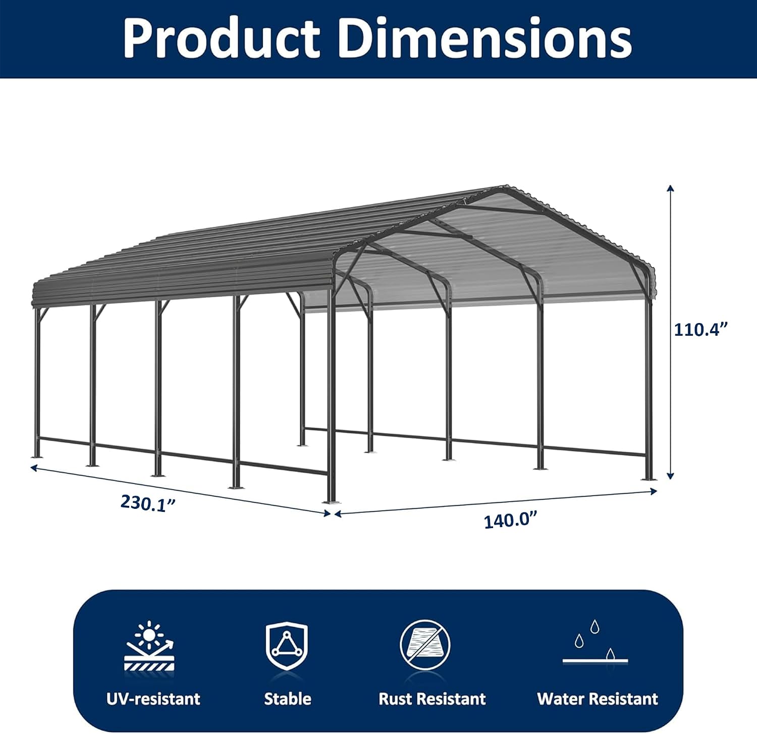 AIRWIRE 12x20 Metal Carport Canopy with Enhanced Base, Heavy Duty Car Port Garage, Outdoor Galvanized Car Shelter for Car, Boats and Truck