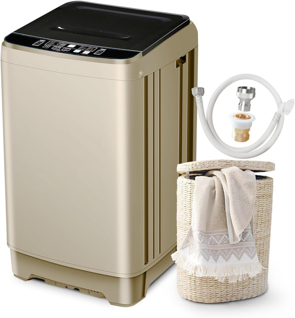 Portable Washing Machine Full Automatic 17.7lbs Small Washing Machine for Apartment 10 Wash Program with Drain Hose, Portable Washer Machine for Dorm, College, RV, Golden