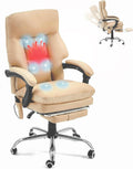 HOMREST Ergonomic Office Chair with 6-Point Massage & Heating, Adjustable Executive Desk Chair with Retractable Footrest, PU Leather Home Office Desk Chair for Home & Office (Khaki)