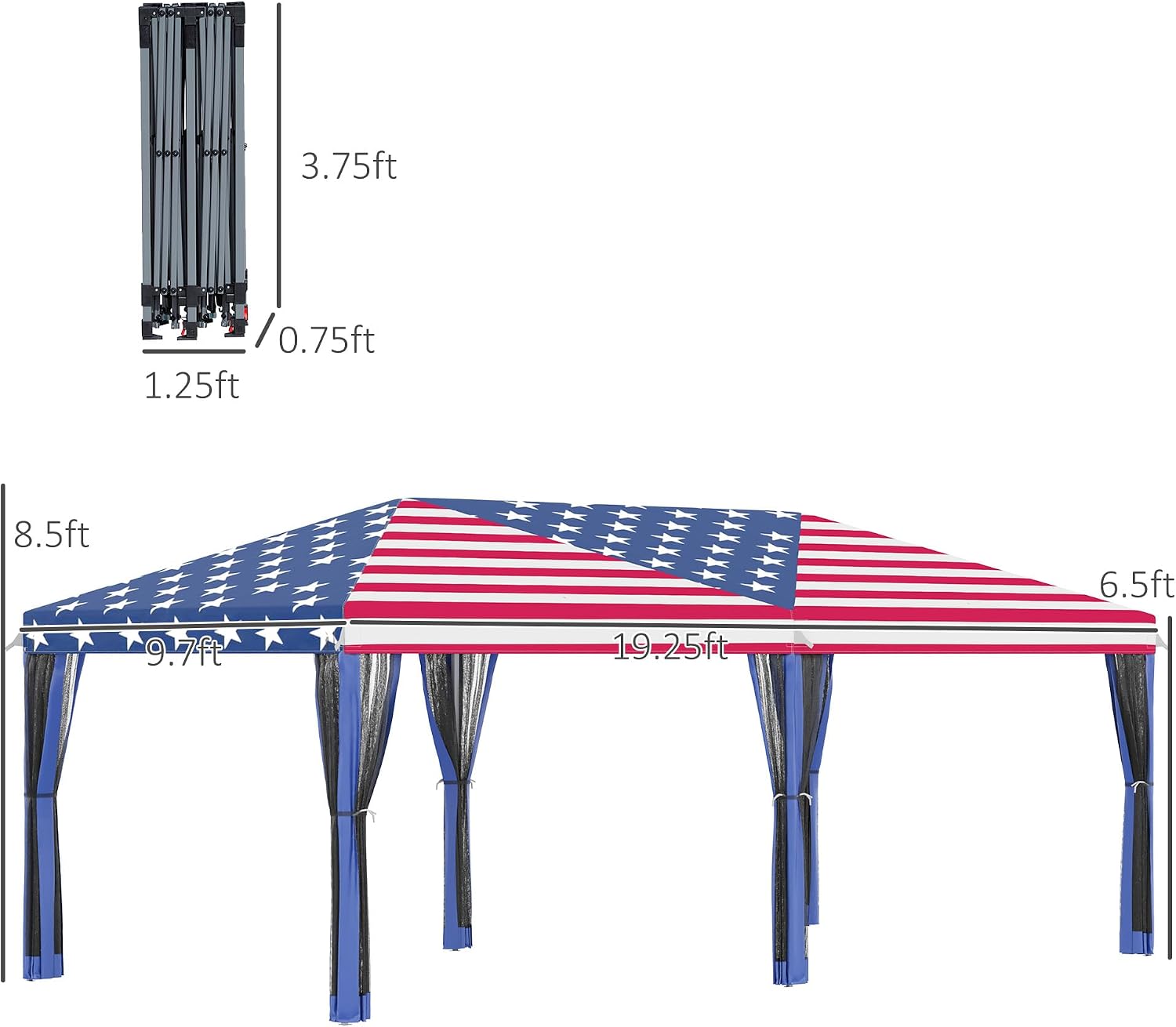 Outsunny 10' x 20' Pop Up Canopy Tent with Netting, Heavy Duty Large Party Tent, Instant Sun Shelter with Carry Bag for Backyard Garden Patio, American Flag