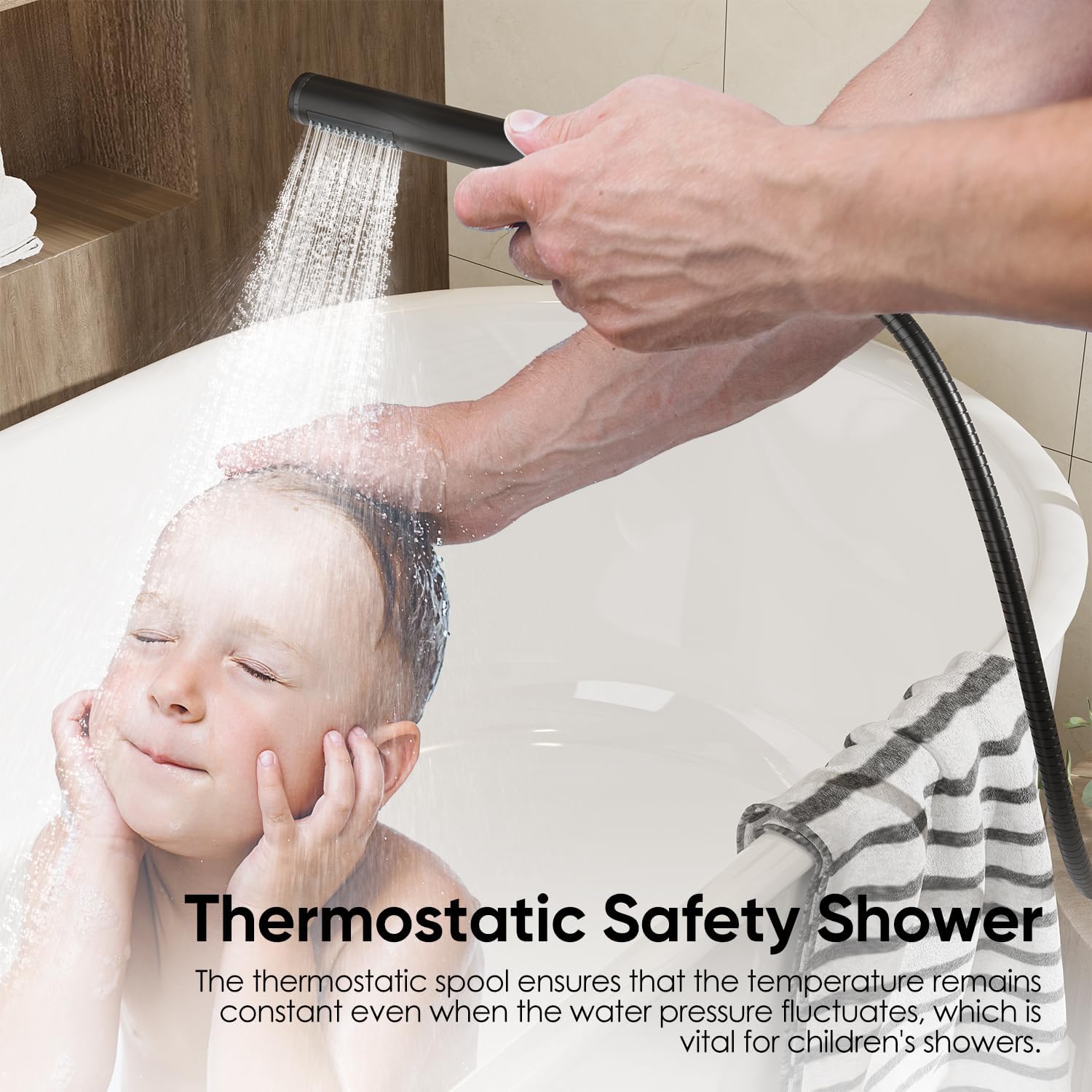 Gabrylly Thermostatic Shower System with Tub Spout, All Metal Bathtub Shower Faucets Set with Anti Scald Shower Valve, High Pressure 10' Rain Shower head with Handheld Spray Combo, Matte Black