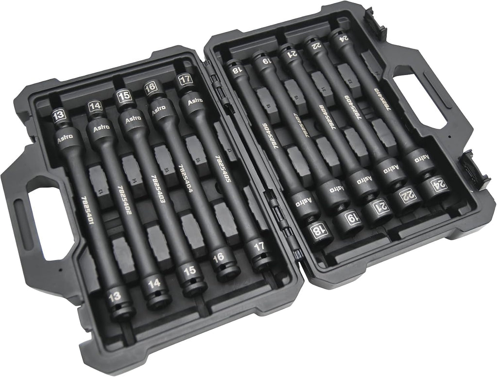 Astro Tools 78254 10pc 1/2' Drive 6Pt Pinless Universal Torque-Saver Impact Extension Socket Set - Metric