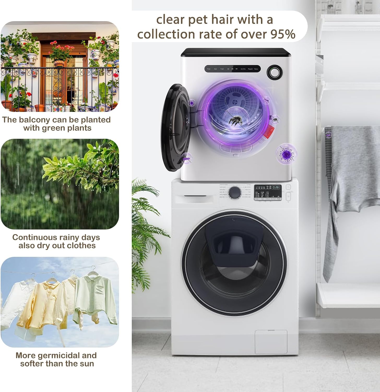 Dessiz 1.6 Cu.Ft.,11LBS Compact Dryer 950W Portable Clothes Dryer Machine with Stainless Steel Drum and Exhaust Hose,Dryer for RVs, Apartments,Dorm Rooms- Quiet, Sturdy,Easy to Use and LED Display