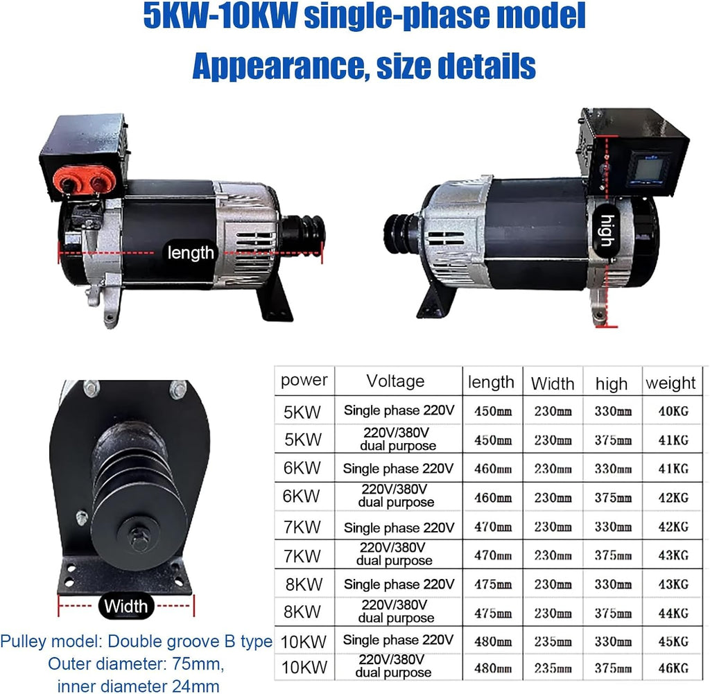 High-Power Portable Gas & Diesel Generator 5-10kW for Home Use – 220V Single Phase, Durable Copper Coil, Junction Box Included (7kW)