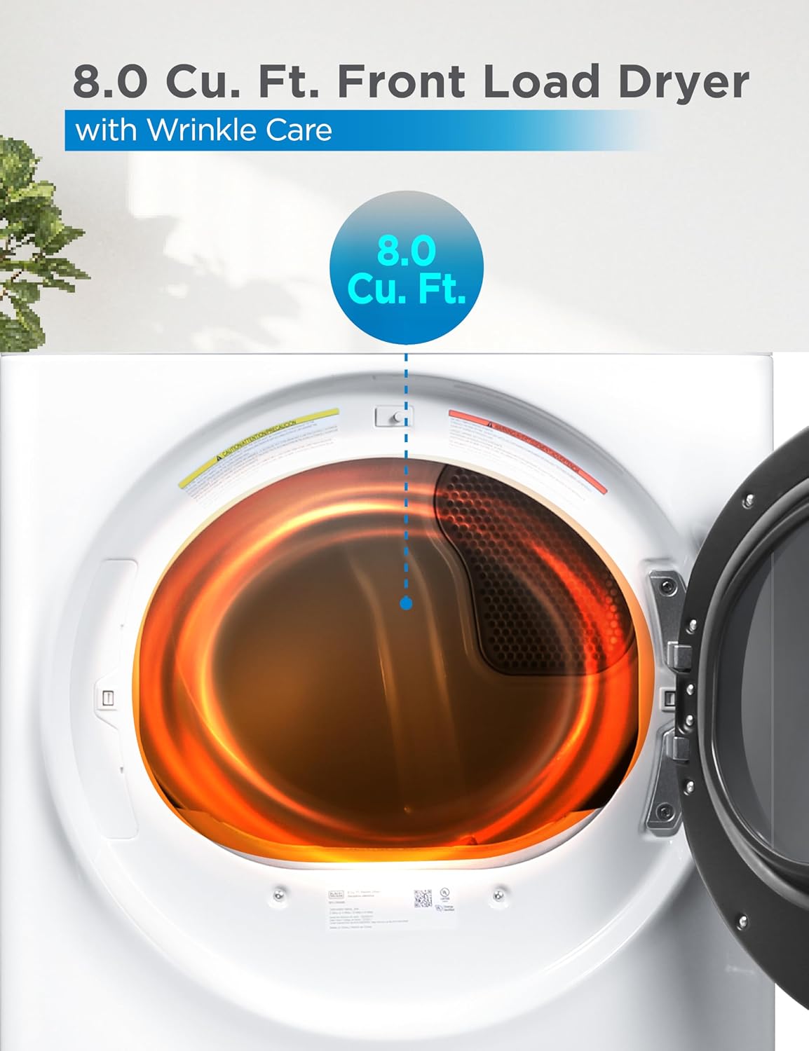 BLACK+DECKER 8.0 Cu. Ft. Electric Front Load Dryer with Steam, Clothes Dryer with LED Display, 12 Cycle Selections, ENERGY STAR, 240V Machine Requires Professional Installation, BFLD80ME, White