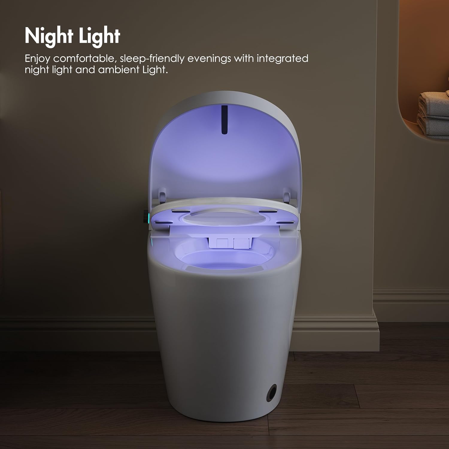Smart Toilet with Auto Flush and Heated Seat, No Bidet, Foot Sensor Flush, Pre-Wetting, Soft Close Lid, Night Light, Tankless One-Piece Design