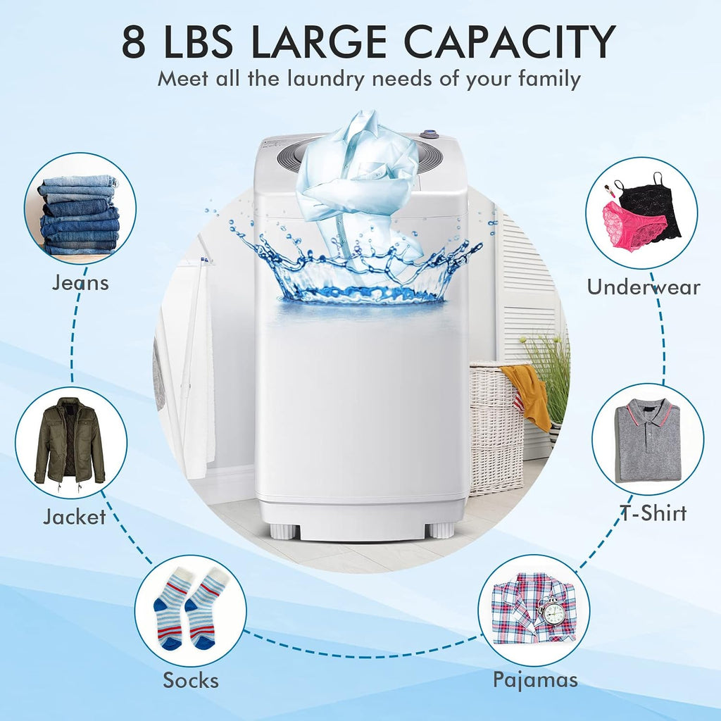 ARLIME Portable Washing Machine 1.2 Cu.ft, 8 lbs Capacity, Built-in Drain Pump, Full-automatic Washer and Dryer Combo for Apartment, RV, Dorm