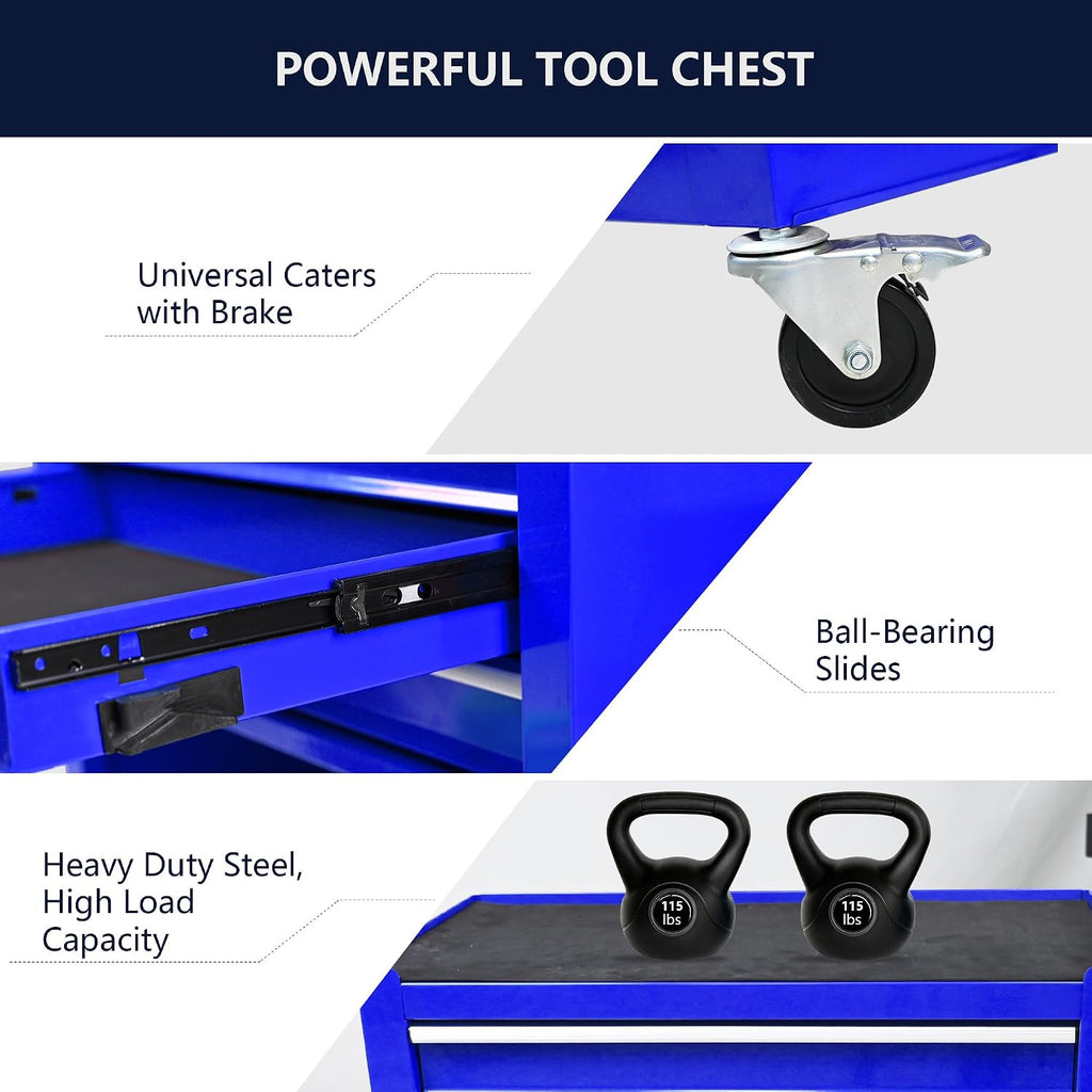 4-Drawer Tool Cart on Wheels, Drawers Rolling Tool Chest with 1 Cabinet, Mobile Trolley Organizer Tools Box with Locking Wheels & Ball Bearing Drawers for Garage,Warehouse,Repair Shop (Blue)