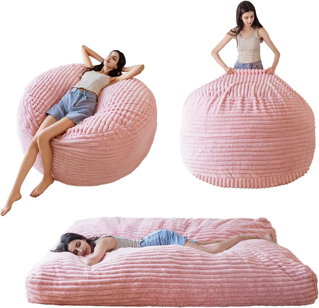 MAXYOYO Giant Bean Bag Chair Bed for Adults, Convertible Beanbag Folds from Lazy Chair to Floor Mattress Bed, Large Floor Sofa Couch, Big Sofa Bed, High-Density Foam Filling, Machine Washable Cover