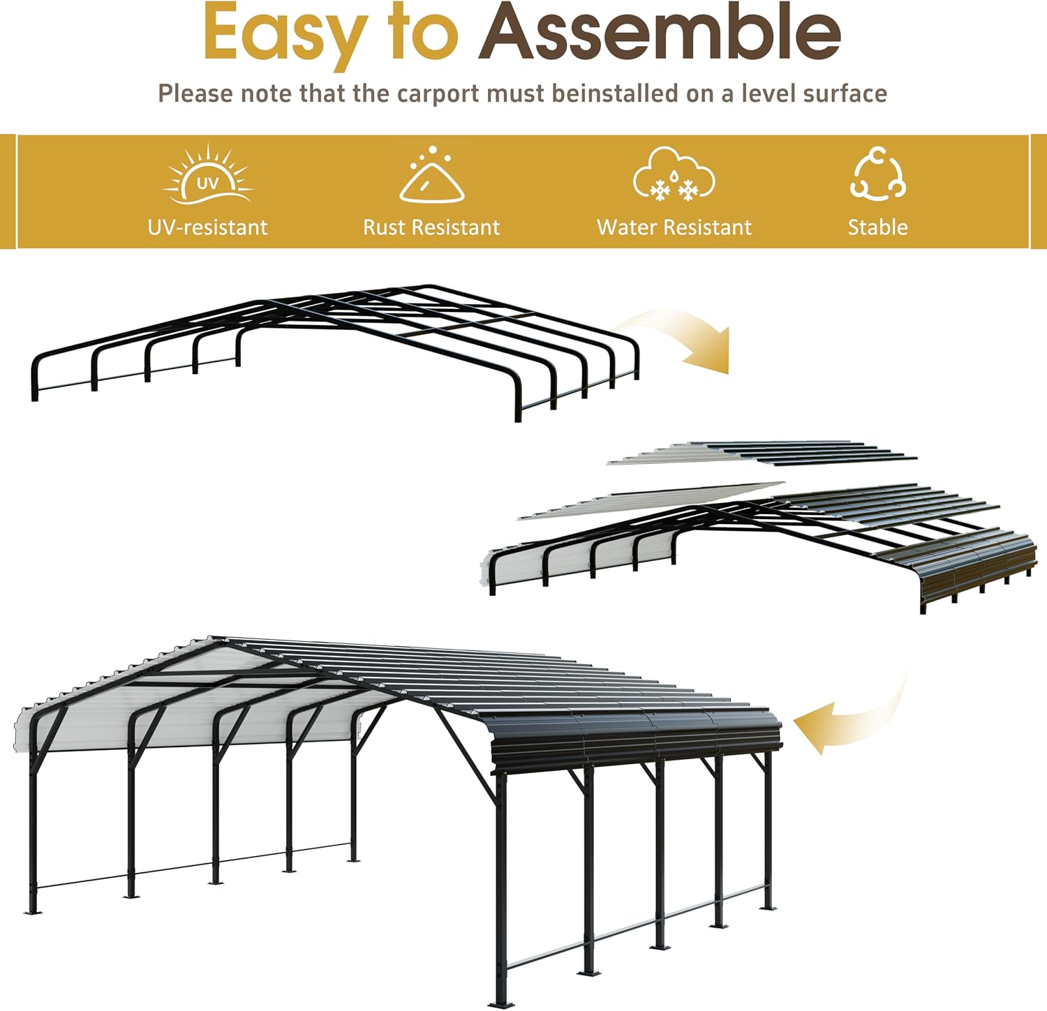 JAMFLY Carport, Heavy Duty Carport Canopy with Galvanized Steel Roof and Frame, Metal Car Garage Upgraded Extra Large Garage for Pickup, Boat, Car and Tractors, 12x20FT Grey