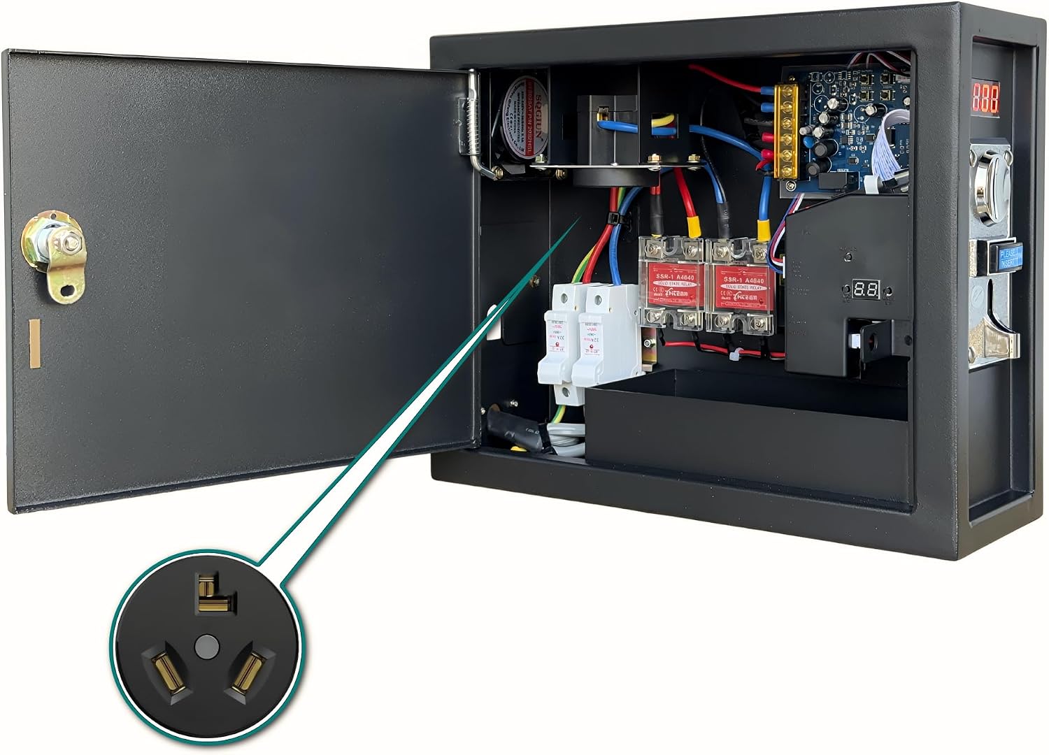 Sintron ST-003 Coin Operated Timer Control Box with NEMA 10-30R Receptacle 3 Prong 220V for US & CA Dryer Power Plug 3 Pole 3 Wire, Use for Vending Machine, Gaming & Washing Machines, Massage Chairs