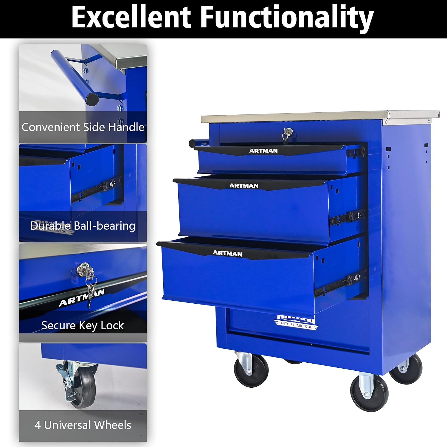 Campfun Tool Cart on Wheels 4 Drawers Rolling Tool Chest Workbench, Metal Tool Cabinet with Extra 7 Tool Storage Boxes, Tool Chest Combo Portable Mechanic Tool Cart for Garage Workshop Warehouse