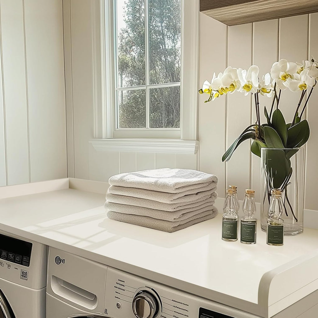 Kaboon Washer Dryer Countertop, Melamine Countertop with Edge Rails - 27.5' Depth x 54' Width Laundry Room Organization, Beige Leather