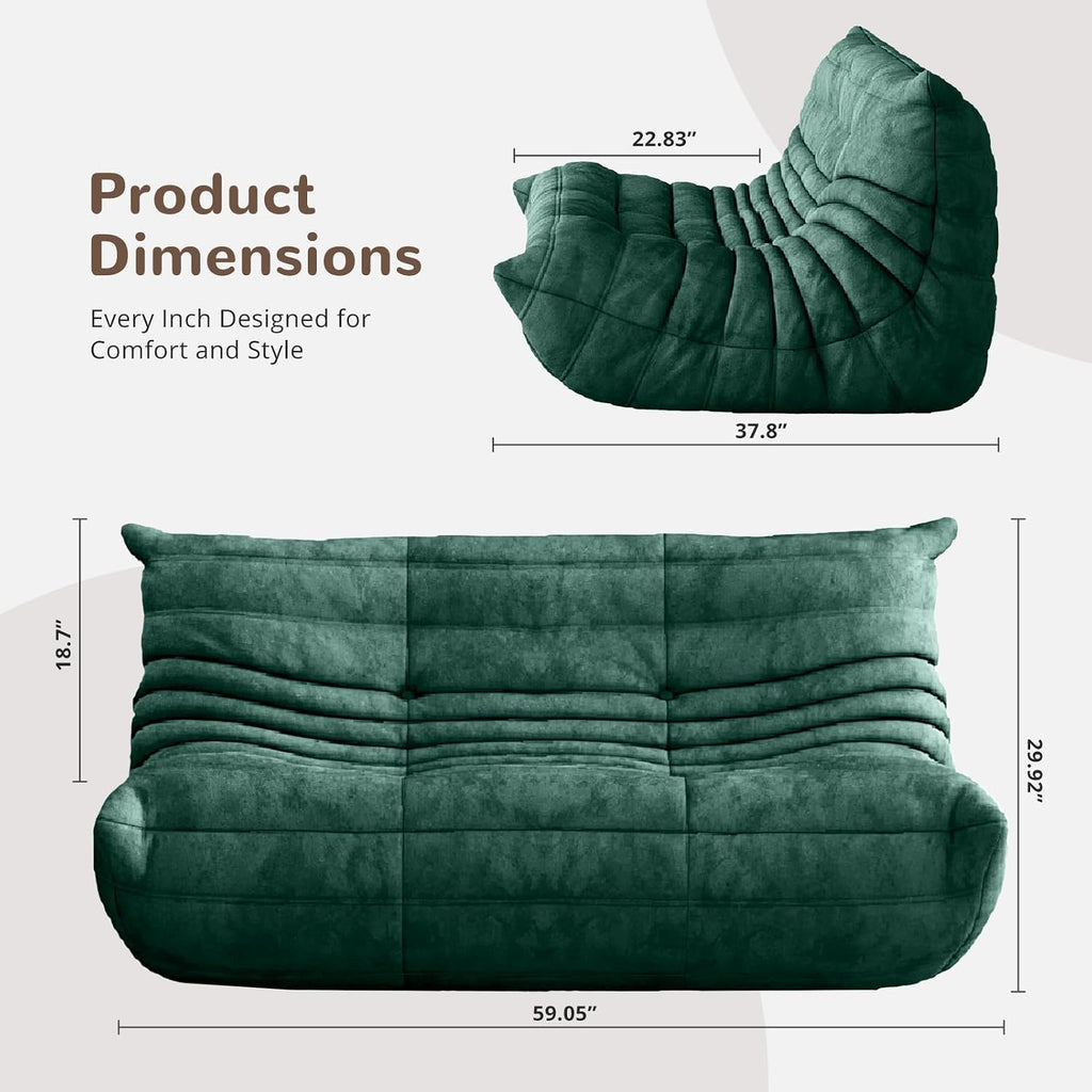 Bean Bag Chair - Corner Sofa, Fireside Chair Bean Bag Sofa Large Bean Bag Chair for Adults,Fireside Floor Couch for Living Room, Bedroom, Gaming (Yellow, Single) (Green, Loveseat)