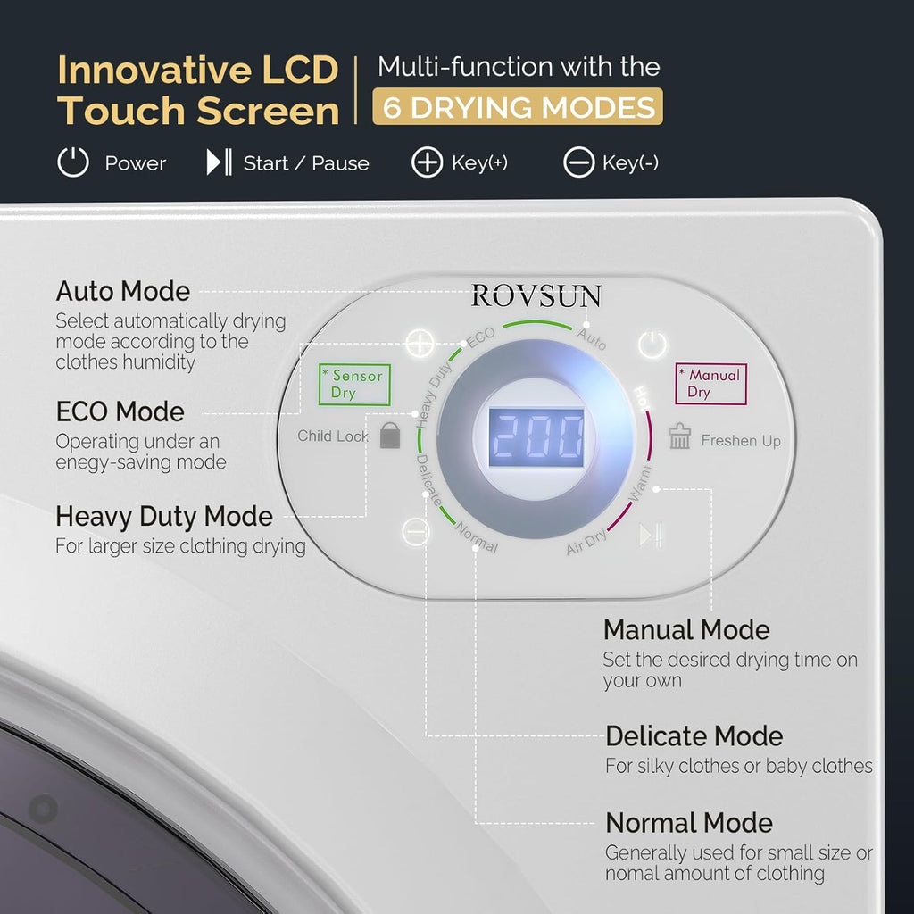ROVSUN 25LBS Full Automatic Washing Machine and 2.6CuFt Portable Clothes Dryer Set, Electric Laundry Washer and Dryer Combo Set with Stainless Steel Inner Tub, for Apartment, Dorms, Home