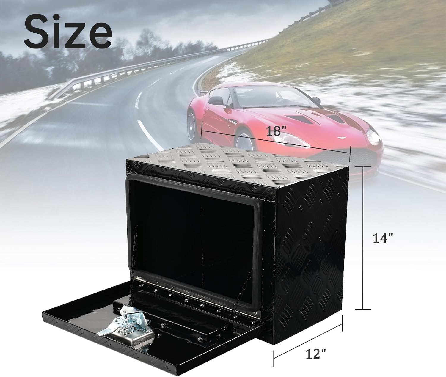 18'' Inch Aluminum Underbody Truck Box with T-Handle Latch,14 x 12 x 18 Inch Underbed Toolbox With Durable Lock Silver For Storage And Organization