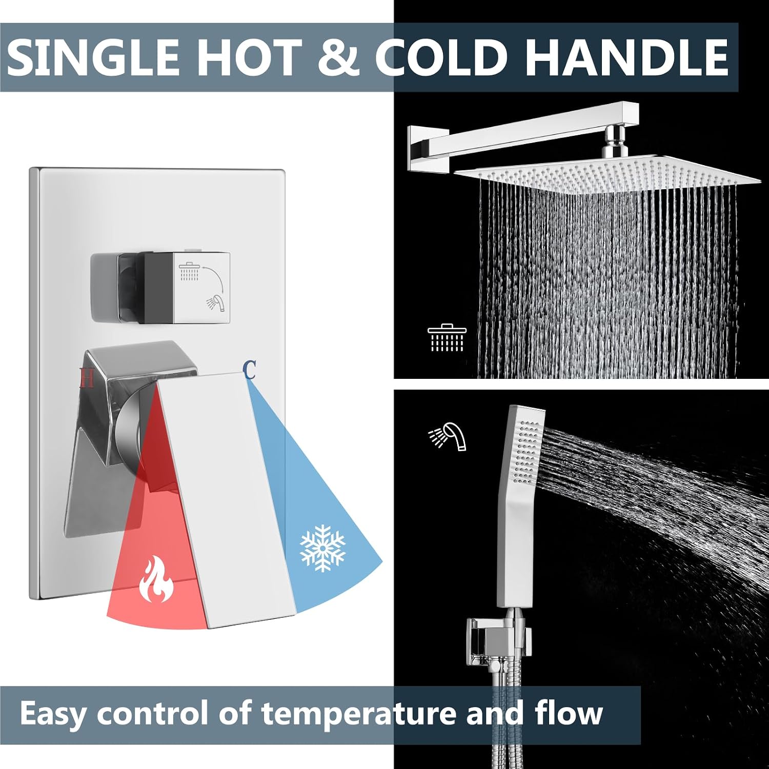 Aolemi Shower Faucet Set Rain Shower System with Handheld Spray Bathroom Shower Combo Rough-in Valve and Shower Trim Kit Included Polish Chrome 16 Inch Wall Mount Shower Head