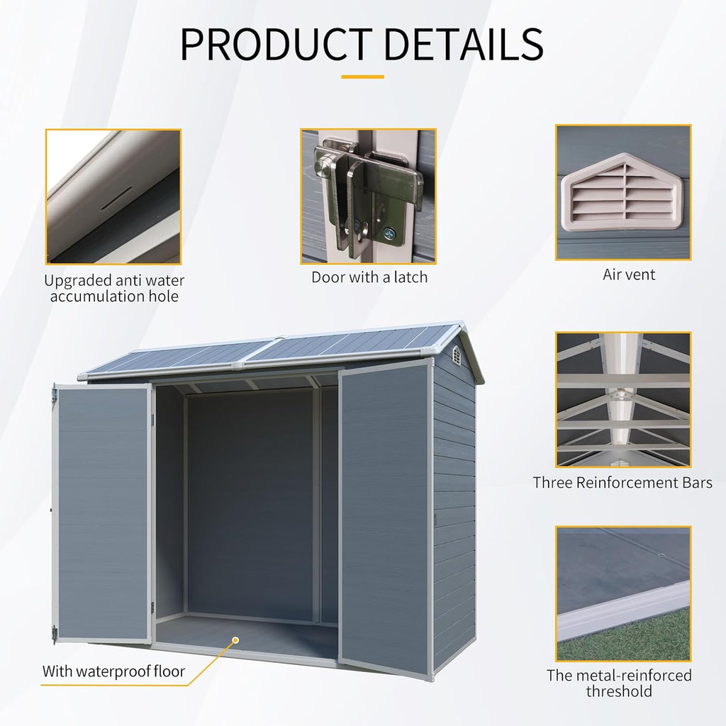Plastic Storage Shed with Floor, Resin Shed with Floor, 8x4FT Outdoor Shed with 2 Windows and Lockable Door Sheds for Garden Tools, Bike