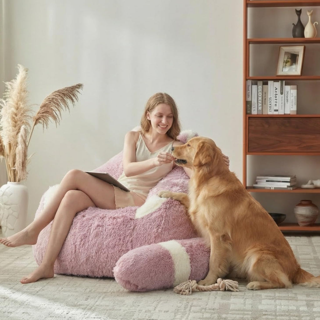 EBENCHICO Giant Bean Bag Chairs for Adults Teens, Plush Beanbag Chair with Filler Comfy Faux Fur Fluffy Bean Bag Sofa Couch for Reading Sleeping