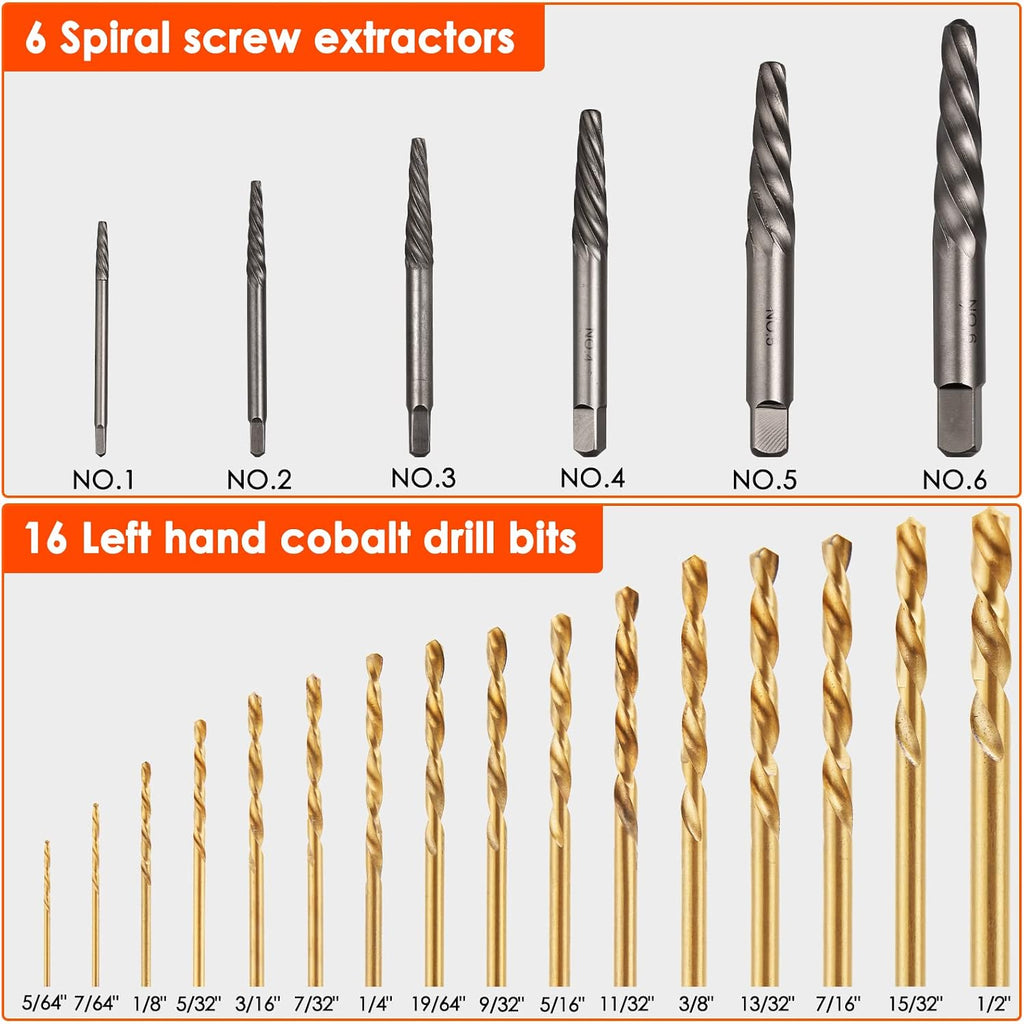 THINKWORK Broken Bolt Extractor Kit, 54 Pieces Easy Out Screw Extractor Set, Lug Nut Removal Tool with Left Hand Drill Bit Set for Removing Damaged, Frozen, Rusted, Rounded-Off Bolts, Nuts & Screws
