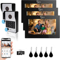 7-Inch Smart Video Intercom System,1080P HD Wired Doorbell with Touchscreen Monitor,Fingerprint, RFID & PIN Unlock,Tuya Smart App Control,Ideal for Homes, Villas & Apartments (2 doorbell + 3 Monitor)