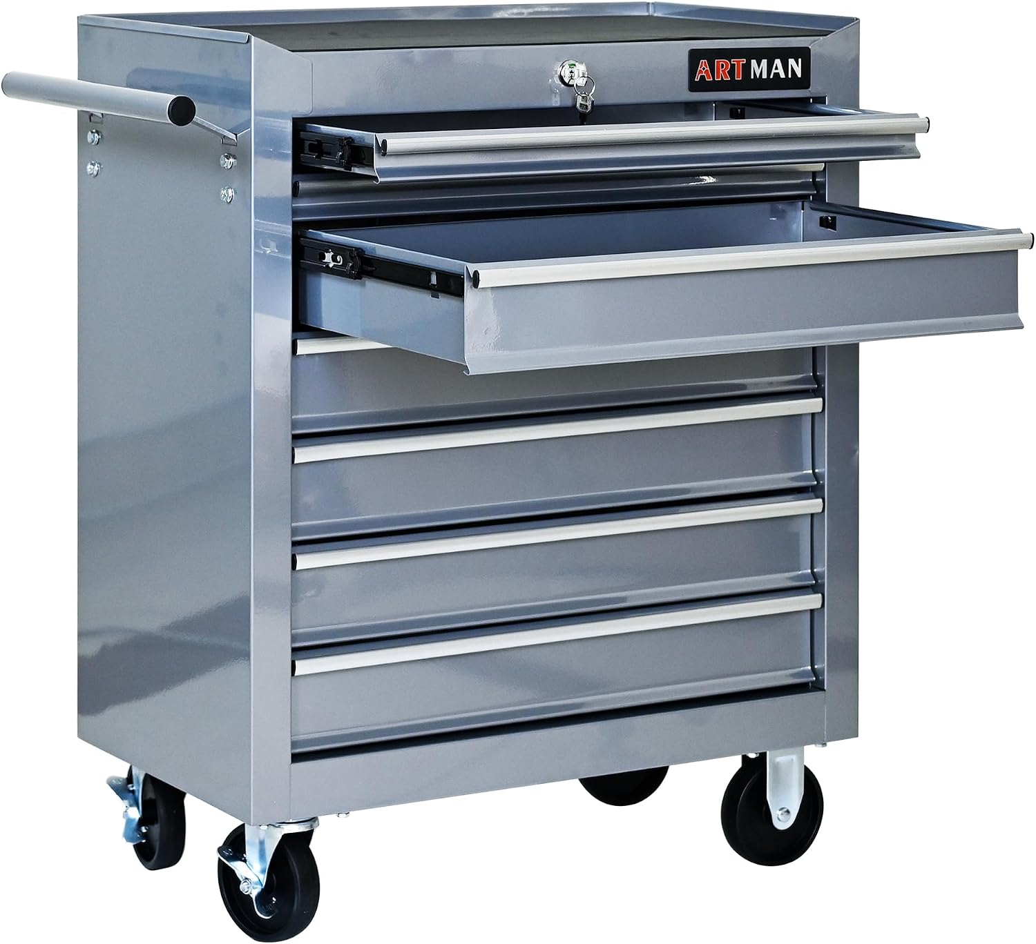7 Drawer Tool Cart: Multifunctional US General Tool Box on Wheels and Rolling Toolbox (Sliver)