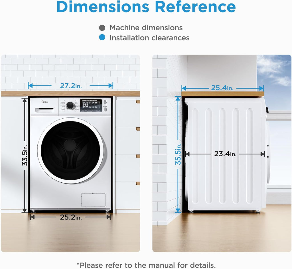 Midea 24 Inch All-in-One Front Load Washer Dryer Combo, 2.7 Cu.ft 26lbs Ventless Full-Automatic Washing Machine with Steam Care, Overnight Dry, 1400 RPM 16 Wash Cycles, White
