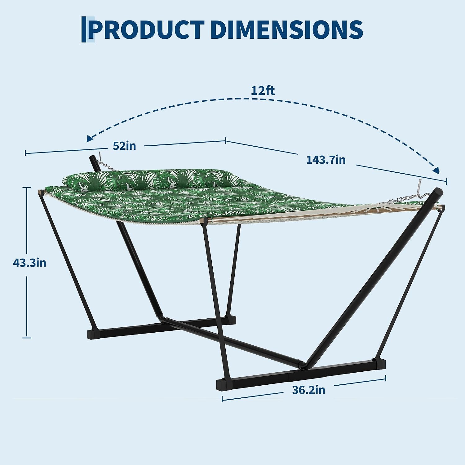 GarveeHome Double Hammock with Heavy-Duty Steel Stand, 2 Person Portable Hammock, 450LBS Max Weight Capacity, Easy Assembly, Ideal for Indoor, Backyard, Camping & Outdoor Use