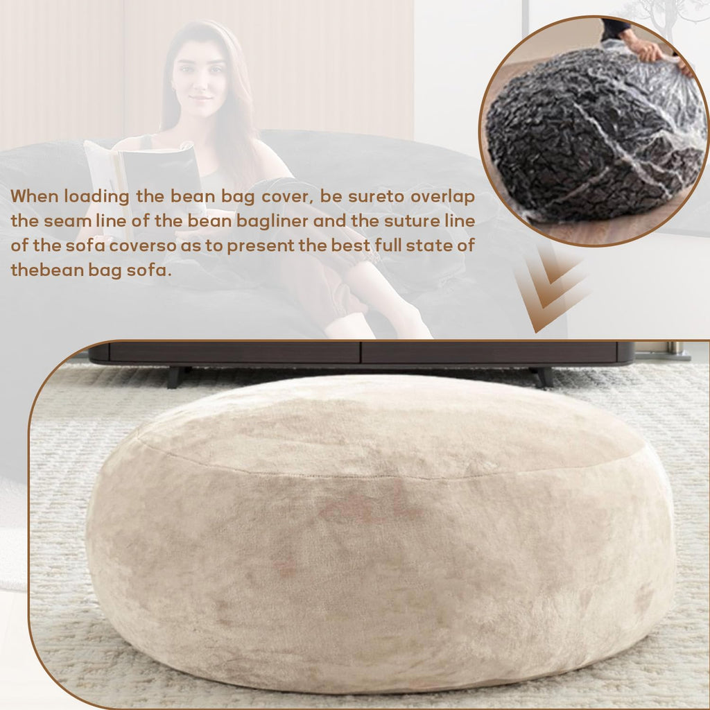 Giant Bean Bag Chairs for Adults,5FT,Bean Bag Chair with Filler Included,Highly Resilient Memory Foam Chair,Jumbo Bean Bag,Suitable for Bedroom and Dormitory Game Chair. (Apricot, 5 Foot)
