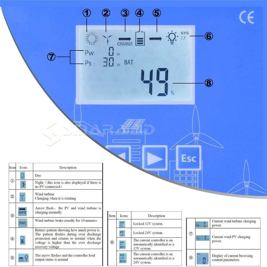 2000W-6000W MPPT Solar Charge Controller, 12V 24V 48VWind Solar Hybrid Charge Controller with Dump Load for Wind Turbine Generator Charger Battery(24v,2000w)
