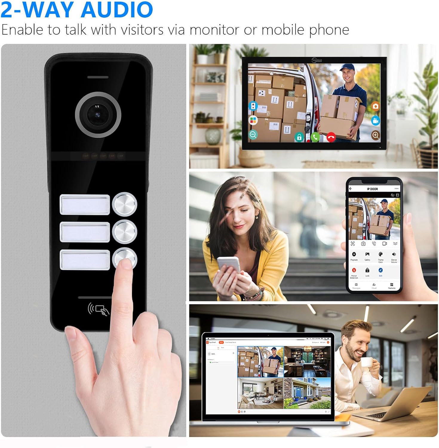 Wired Video Doorbell Intercom System 3 Unit 7 Inch Monitor Door Phone Kit 1080P Camera Night Vision,Support Remote Unlock Door Release,Snapshot for Home Vally Apartment (1 doorbell(b)+3 minitor(w))