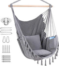 ZLX Hammock Chair Hanging Rope Swing with Hardware Kit and 2 Cushions, Handmade Macrame Hanging Chair for Bedroom Patio Yard Garden, Max 330 Lbs, Grey