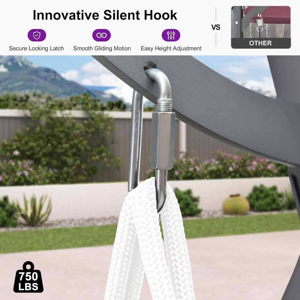 PURPLE LEAF Porch Swing 3 Person Patio Swing Chair with PVC Canopy Outdoor Deluxe Modern Yard Hammock Swinging Chairs w/Solar LED Light and Cushions for Backyard Glider Outside Loveseat Bench