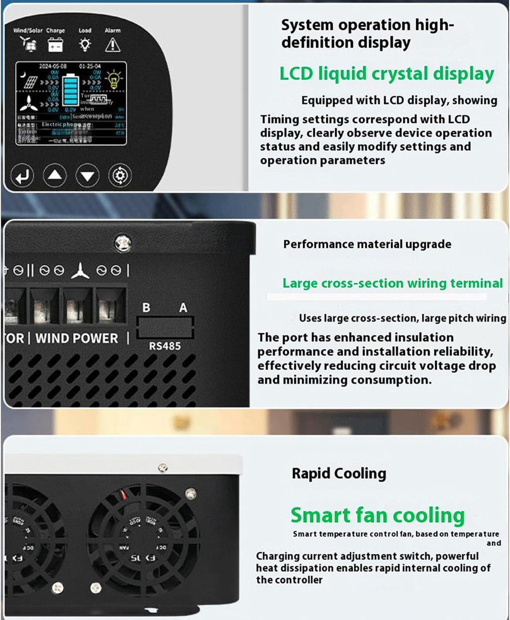 3000W-6000W Intelligent Boost Charging Solar Wind, Generator Controller 12/24V 24/48V AUTO Switchor for All Wind Turbines Wind-Solar Complementary Control
