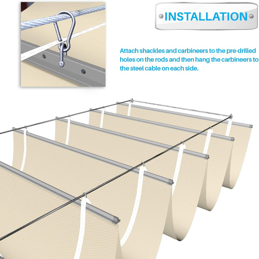 Patio 4'W x 8'L Waterproof Pergola Shade Cover Retractable Canopy Replacement, Outdoor Pergolas Fabric Covers for Patio, Sun Shades Cloth with Slide-On Wire Cable for Deck Gazebo Backyard, Beige