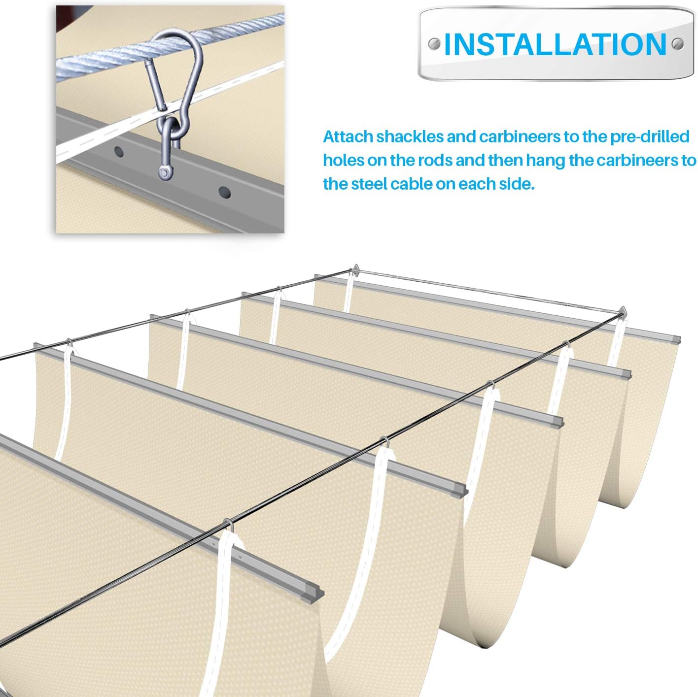 Patio 4'W x 8'L Waterproof Pergola Shade Cover Retractable Canopy Replacement, Outdoor Pergolas Fabric Covers for Patio, Sun Shades Cloth with Slide-On Wire Cable for Deck Gazebo Backyard, Beige