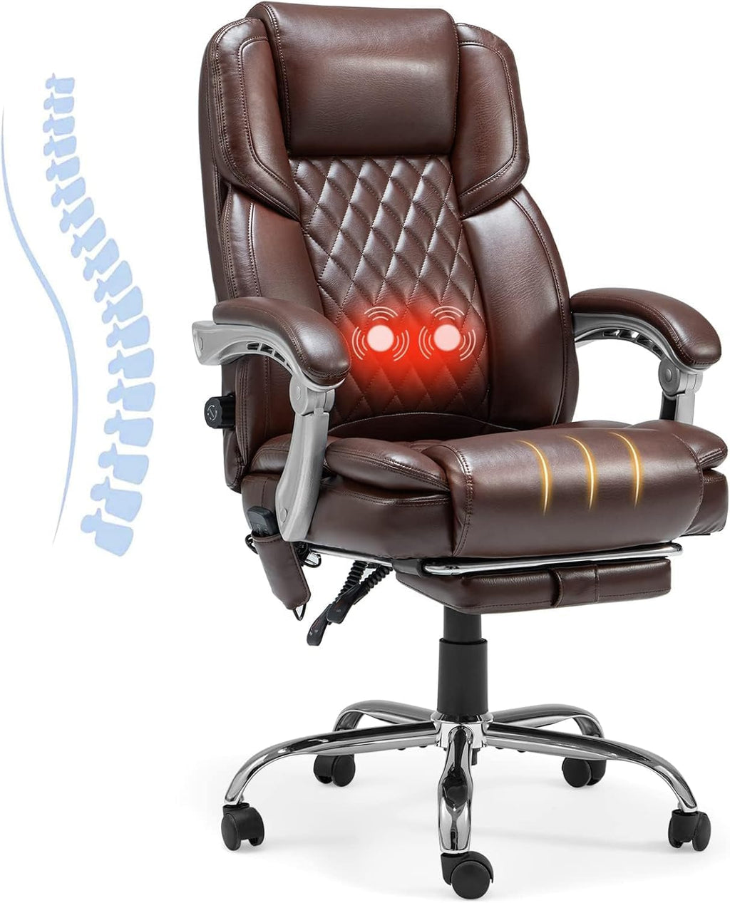 HOMREST 2-Point Massage Office Chair with Lumbar Support, Heated Executive Office Chair, Computer Gaming Chair with with Adjustable Backrest for Home Office, Brown
