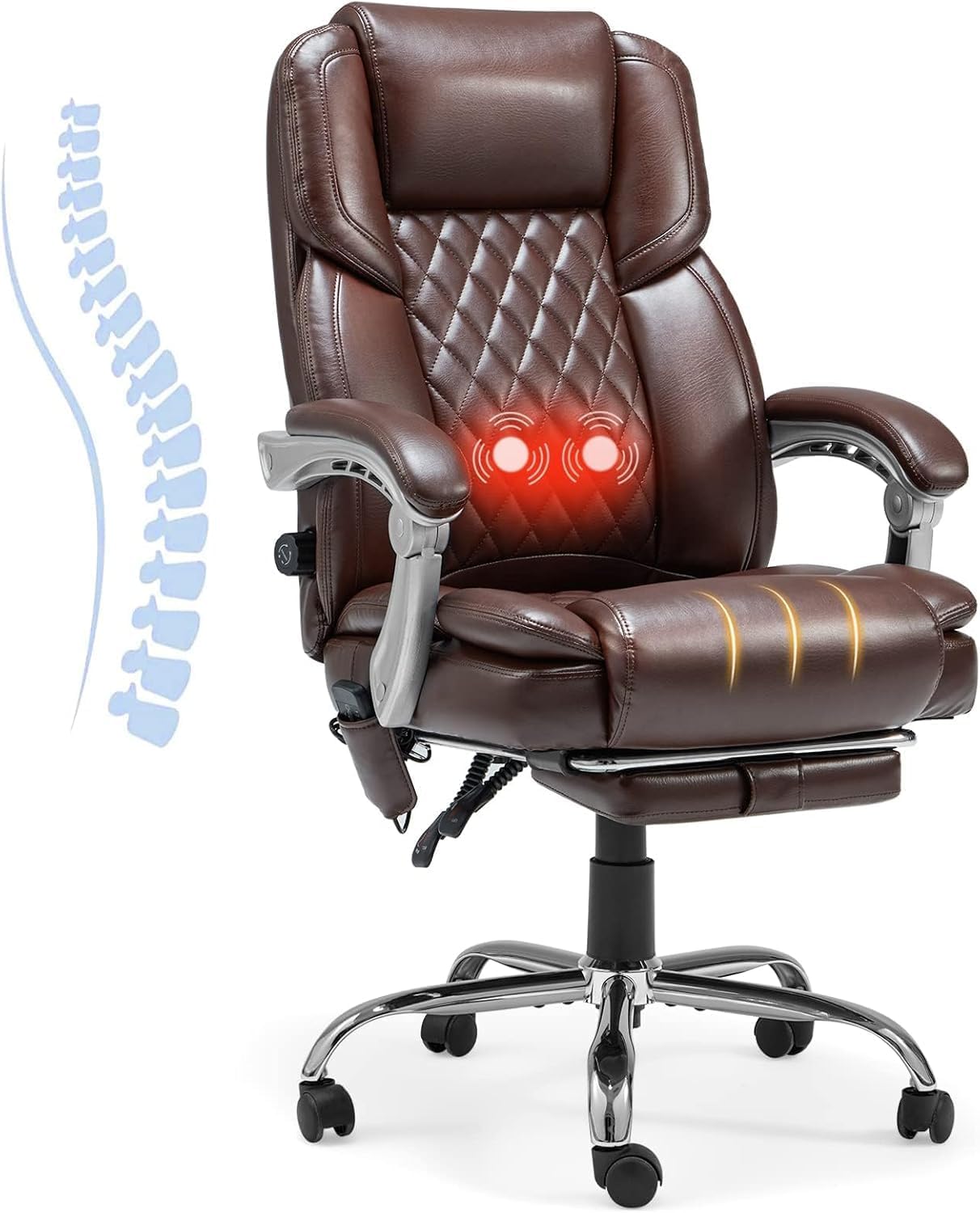 HOMREST 2-Point Massage Office Chair with Lumbar Support, Heated Executive Office Chair, Computer Gaming Chair with with Adjustable Backrest for Home Office, Brown