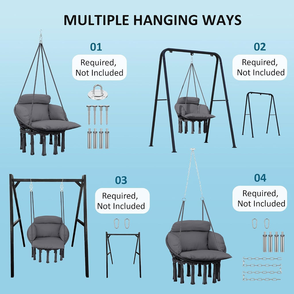 Dark Gray Hammock Hanging Swinging Chair, for Bedroom, Porch, Hanging Chair, Hammock Chair Swing Chair for Bedroom, Patio, Balcony,Swing Chair with Hanging, Chair for Bedroom Indoor Outdoor