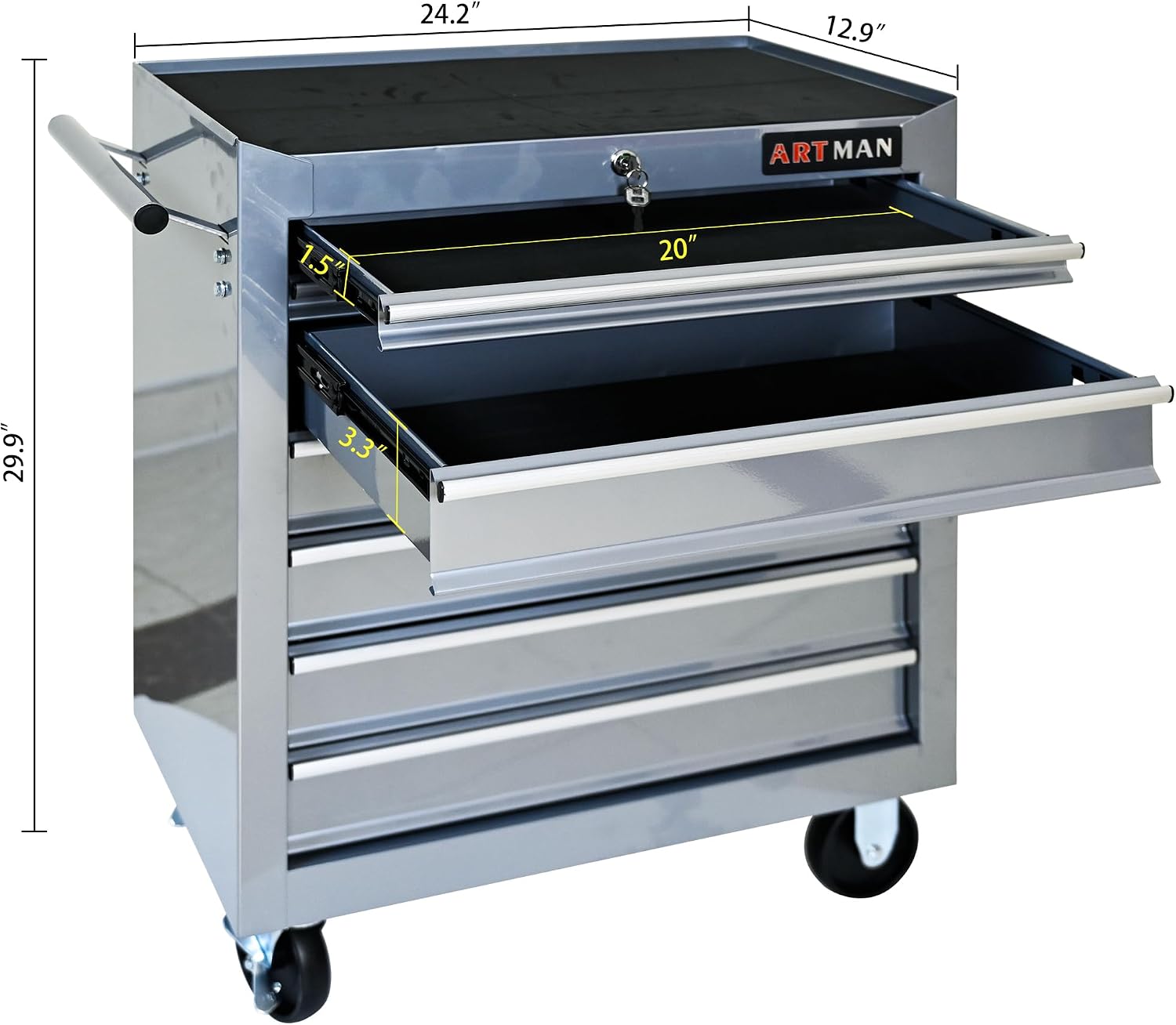 7 Drawer Tool Cart: Multifunctional US General Tool Box on Wheels and Rolling Toolbox (Sliver)