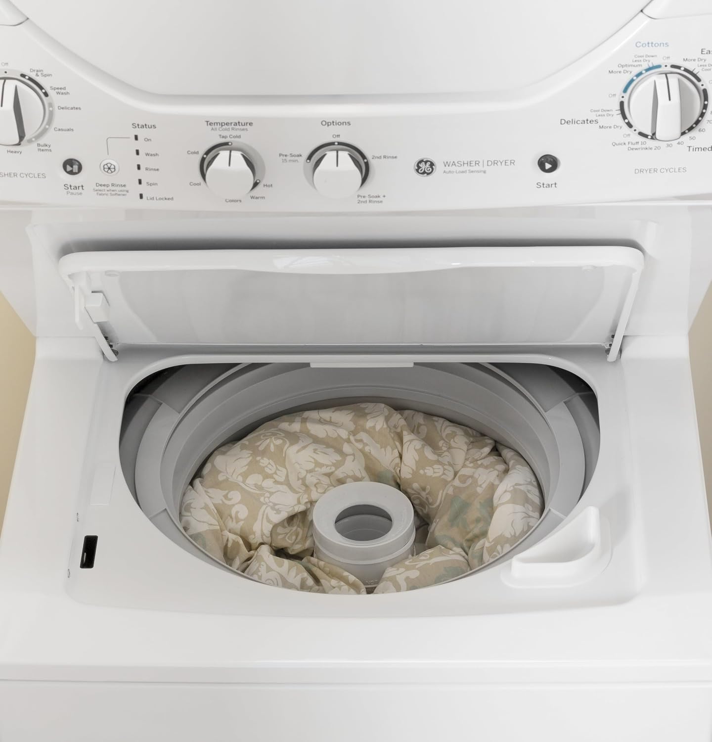 GE Unitized Spacemaker® 2.3 Cu. Ft. Washer and 4.4 Cu. Ft. Electric Dryer Laundry Center, 24-Inch, White – GUD24ESSMWW