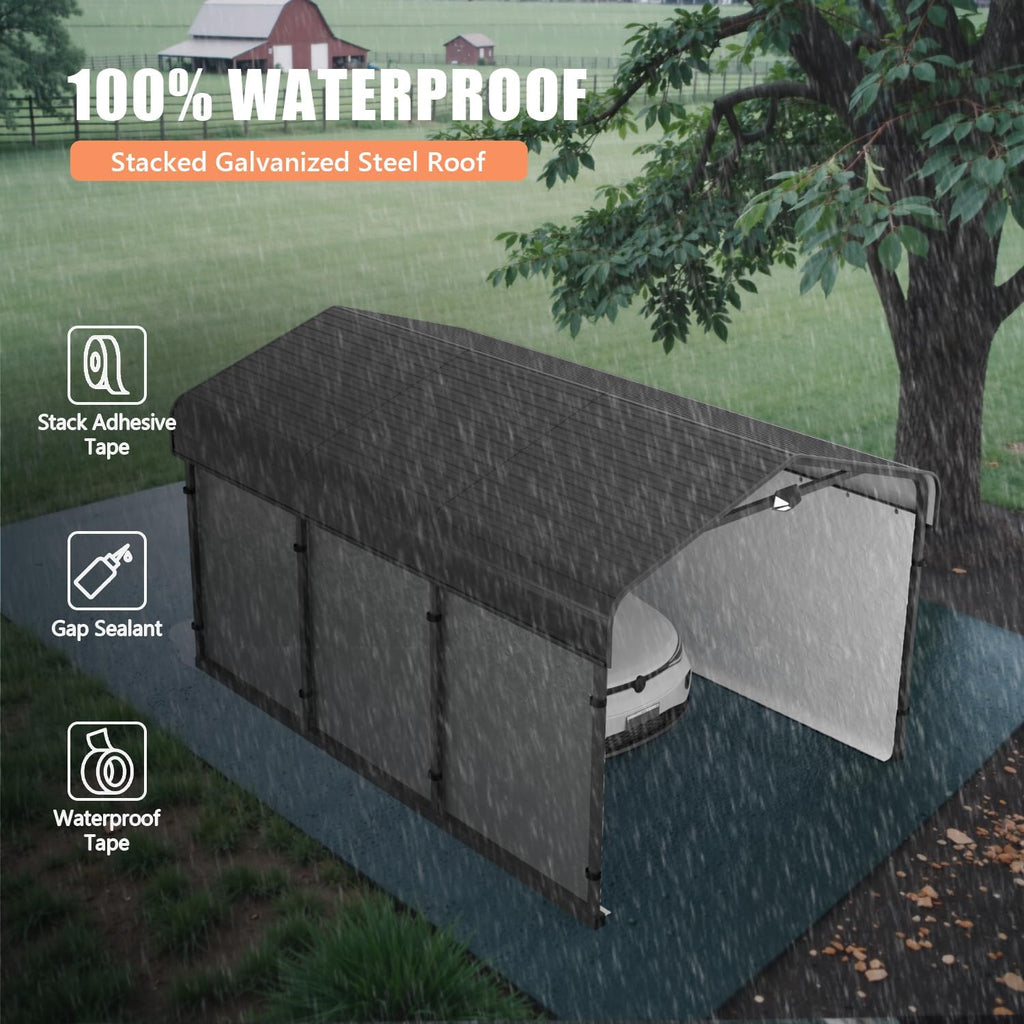Carports Canopy Heavy Duty, Metal Roof Portable Garage with Sidewalls (10x15, Grey)