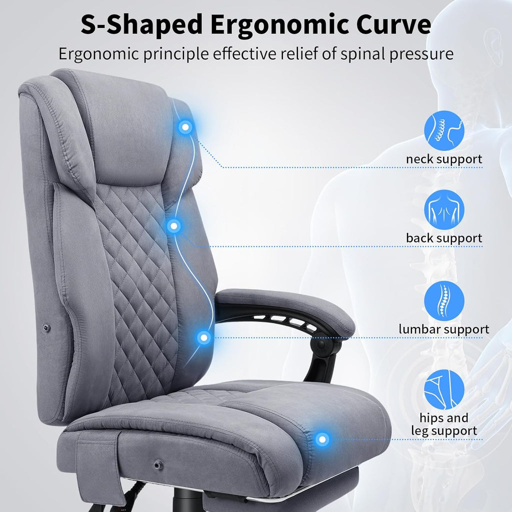 HOFFREE Massage Office Chair with Heat 7 Points Vibration Ergonomic Executive Office Chair with Footrest Reclining High Back Home Office Desk Chairs Grey
