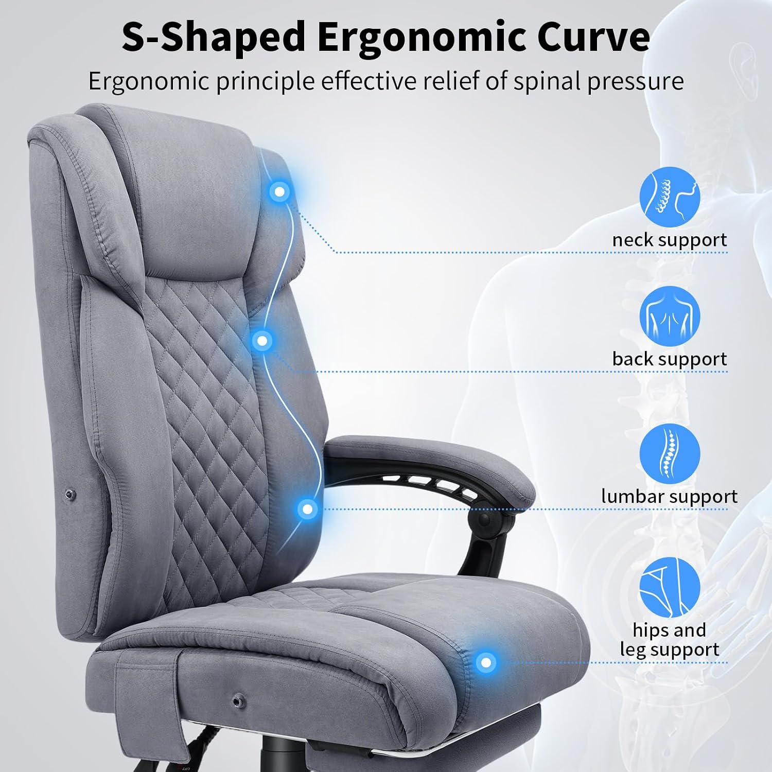 HOFFREE Massage Office Chair with Heat 7 Points Vibration Ergonomic Executive Office Chair with Footrest Reclining High Back Home Office Desk Chairs Grey