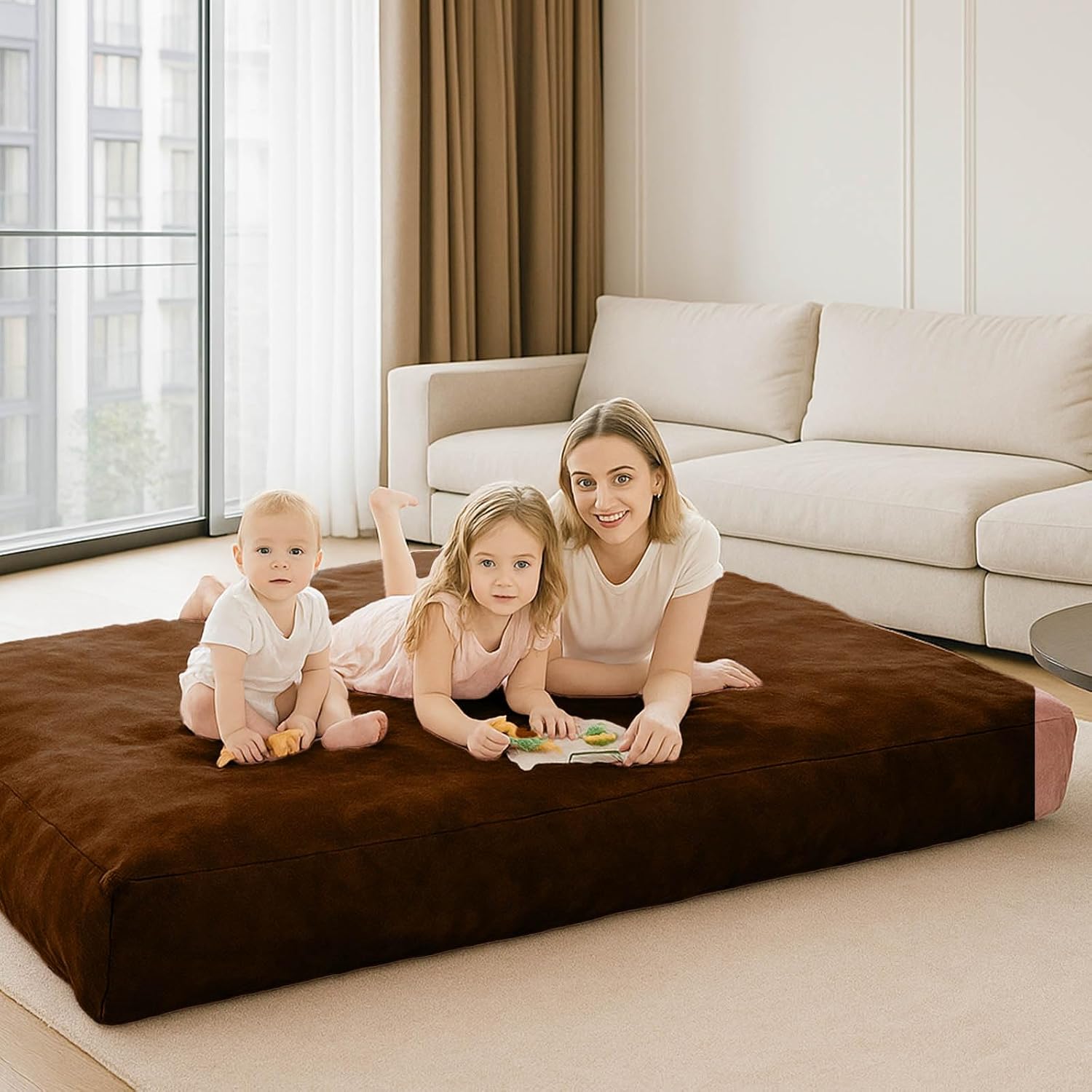 Adult bean bag chair bed, bean bag sofa with filling, memory foam, comfortable floor sofa bed, boneless floor chair, suitable for living room bedroom dormitory balcony lounge (Coffee Color, Chair Bed)